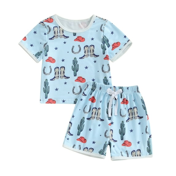 Bagilaanoe 2pcs Toddler Baby Boy Shorts Set Short Sleeve Print T Shirt Tops + Shorts 2T 3T 4T 5T 6T Kids Casual Summer Clothes