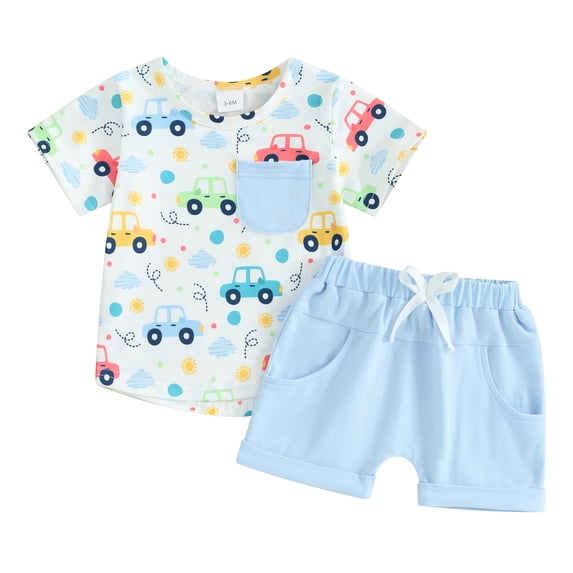 Bagilaanoe 2pcs Toddler Baby Boy Shorts Set Short Sleeve Print T Shirt Tops + Shorts 3M 6M 12M 18M 24M 3T Kids Casual Summer Clothes