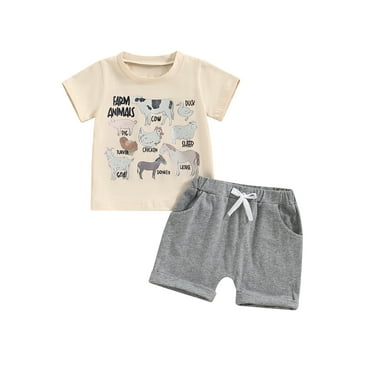 Bagilaanoe 2pcs Toddler Baby Boy Shorts Set Short Sleeve Print T Shirt Tops + Shorts 6M 12M 18M 24M 3T 4T 5T Kids Casual Summer Clothes