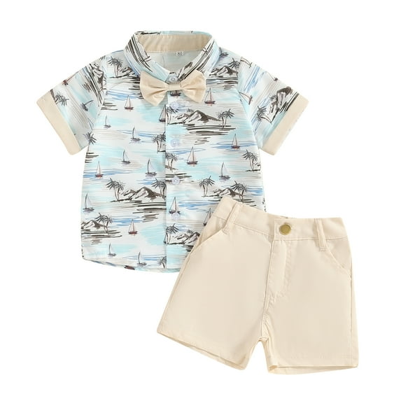 Bagilaanoe 2pcs Toddler Baby Boy Shorts Set Short Sleeve Print T Shirt Tops + Shorts 6M 12M 18M 24M 3T 4T Kids Casual Summer Clothes