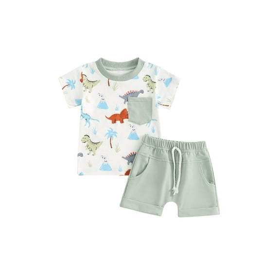 Bagilaanoe 2pcs Toddler Baby Boy Shorts Set Short Sleeve Print T Shirt Tops   Shorts 6M 12M 18M 24M 3T 4T Kids Casual Summer Clothes
