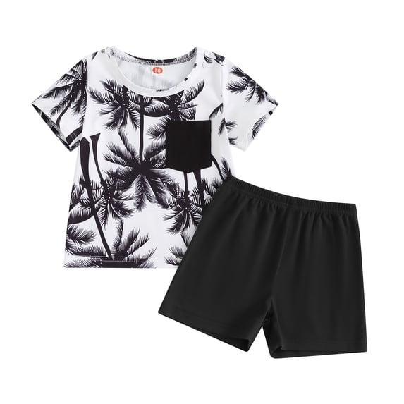 Bagilaanoe 2pcs Toddler Baby Boy Shorts Set Short Sleeve Print T Shirt Tops + Shorts 6M 12M 18M 24M 3T 4T Kids Casual Summer Clothes