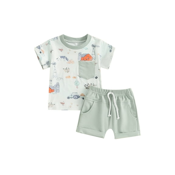 Bagilaanoe 2pcs Toddler Baby Boy Shorts Set Short Sleeve Print T Shirt Tops + Shorts 6M 12M 18M 24M 3T 4T Kids Casual Summer Clothes
