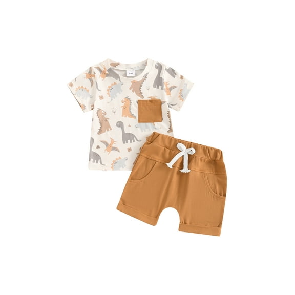 Bagilaanoe 2pcs Toddler Baby Boy Shorts Set Short Sleeve Print T Shirt Tops   Shorts 6M 12M 18M 24M 3T Kids Casual Summer Clothes