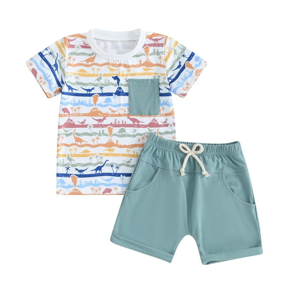 Bagilaanoe 2pcs Toddler Baby Boy Shorts Set Short Sleeve Print T Shirt Tops + Shorts 6M 12M 18M 24M 3T Kids Casual Summer Clothes