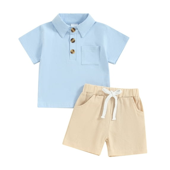 Bagilaanoe 2pcs Toddler Baby Boy Shorts Set Short Sleeve Shirt Tops + Shorts 3M 6M 12M 18M 24M 3T Kids Casual Summer Clothes