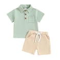 thumbnail image 1 of Bagilaanoe 2pcs Toddler Baby Boy Shorts Set Short Sleeve Shirt Tops + Shorts 3M 6M 12M 18M 24M 3T Kids Casual Summer Clothes, 1 of 8
