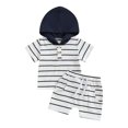 thumbnail image 1 of Bagilaanoe 2pcs Toddler Baby Boy Shorts Set Short Sleeve Stripe Hood T Shirt Tops + Shorts 6M 12M 18M 24M 3T Kids Casual Summer Clothes, 1 of 8
