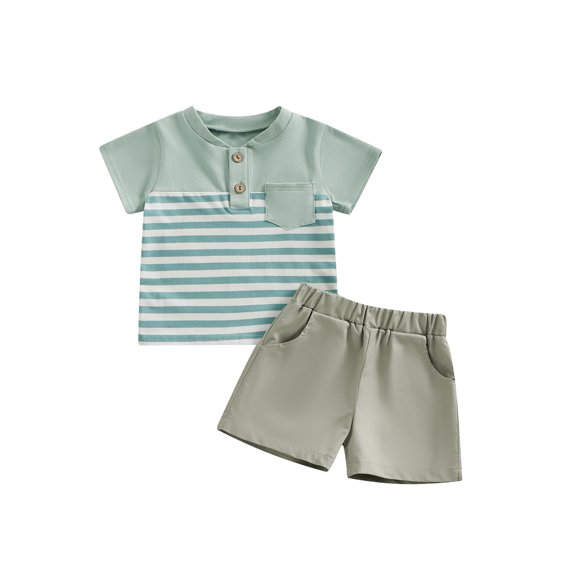 Bagilaanoe 2pcs Toddler Baby Boy Shorts Set Short Sleeve Stripe T Shirt Tops   Shorts 6M 12M 18M 24M 3T Kids Casual Summer Clothes