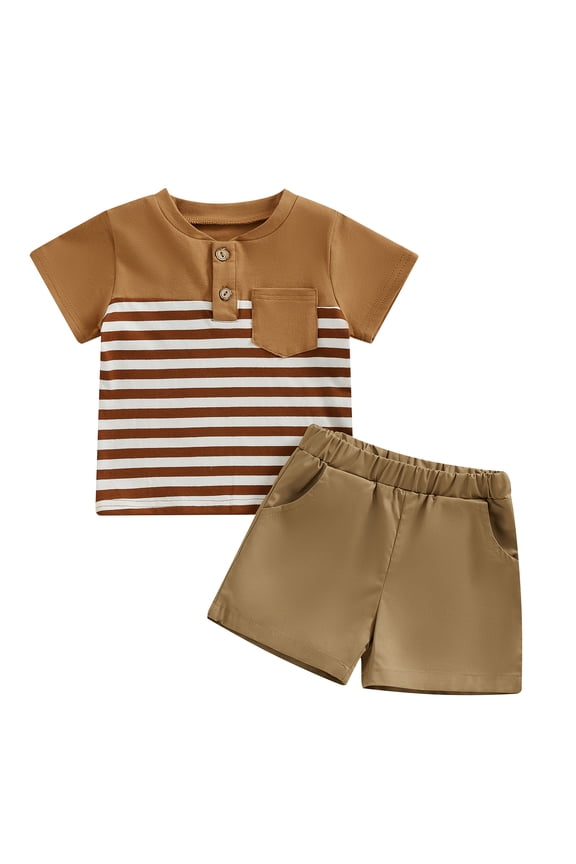 2pcs Toddler Baby Boy Shorts Set Short Sleeve Stripe T Shirt Tops + Shorts 6M 12M 18M 24M 3T Kids Casual Summer Clothes