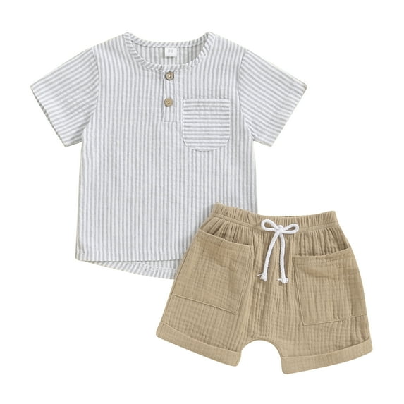 Bagilaanoe 2pcs Toddler Baby Boy Shorts Set Short Sleeve Striped T Shirt Tops + Shorts 6M 12M 18M 24M 3T 4T Kids Casual Summer Clothes