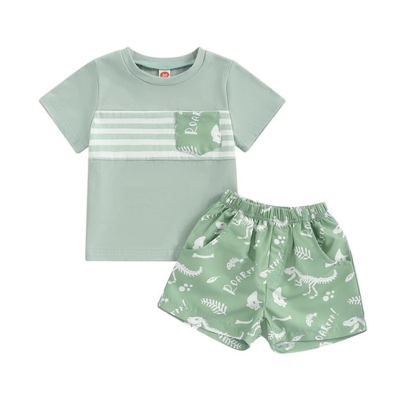 Bagilaanoe 2pcs Toddler Baby Boy Shorts Set Short Sleeve Striped T Shirt Tops   Shorts 6M 12M 18M 24M 3T Kids Casual Summer Clothes