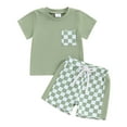 thumbnail image 1 of Bagilaanoe 2pcs Toddler Baby Boy Shorts Set Short Sleeve T Shirt Tops + Checkerboard Shorts 6M 12M 18M 24M 3T Kids Casual Summer Clothes, 1 of 8
