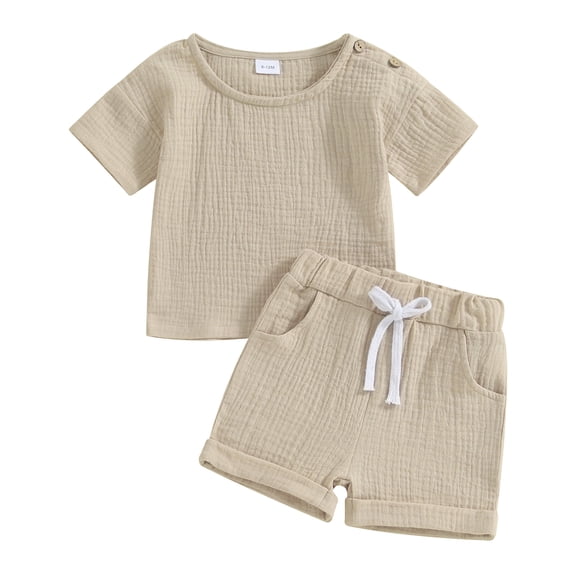 Bagilaanoe 2pcs Toddler Baby Boy Shorts Set Short Sleeve T Shirt Tops + Shorts 6M 12M 18M 24M 3T 4T Kids Casual Summer Clothes