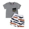 thumbnail image 1 of Bagilaanoe 2pcs Toddler Baby Boy Shorts Set Short Sleeve T Shirt Tops + Striped Shorts 6M 12M 18M 24M 3T 4T Kids Casual Summer Clothes, 1 of 8