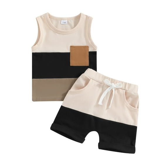 Bagilaanoe 2pcs Toddler Baby Boy Shorts Set Sleeveless Contrast Color Tank Tops + Shorts 6M 12M 18M 24M 3T Kids Casual Summer Clothes