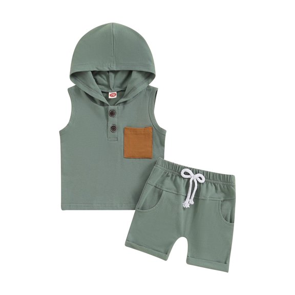 Bagilaanoe 2pcs Toddler Baby Boy Shorts Set Sleeveless Hooded Tank Tops   Shorts 6M 12M 18M 24M 3T Kids Casual Summer Clothes