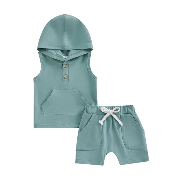 Bagilaanoe 2pcs Toddler Baby Boy Shorts Set Sleeveless Hooded Vest Tops Shorts 6M 12M 18M 24M 3T Kids Casual Summer Clothes