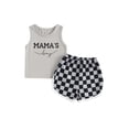 thumbnail image 1 of Bagilaanoe 2pcs Toddler Baby Boy Shorts Set Sleeveless Letter Print Tank Tops + Checkerboard Shorts 6M 12M 18M 24M 3T Kids Casual Summer Clothes, 1 of 8
