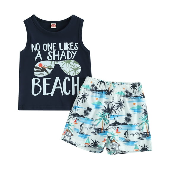 Bagilaanoe 2pcs Toddler Baby Boy Shorts Set Sleeveless Letter Print Tank Tops + Shorts 3M 6M 12M 18M 24M 3T Kids Casual Summer Clothes