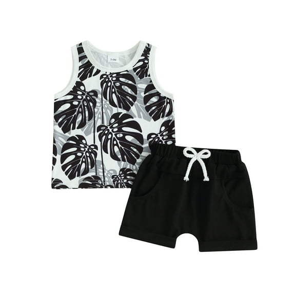 Bagilaanoe 2pcs Toddler Baby Boy Shorts Set Sleeveless Print Tank Tops + Shorts 6M 12M 18M 24M 3T Kids Casual Summer Clothes