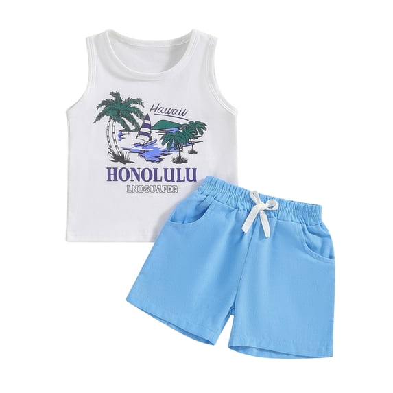 Bagilaanoe 2pcs Toddler Baby Boy Shorts Set Sleeveless Print Tank Tops + Shorts 6M 12M 18M 24M 3T Kids Casual Summer Clothes