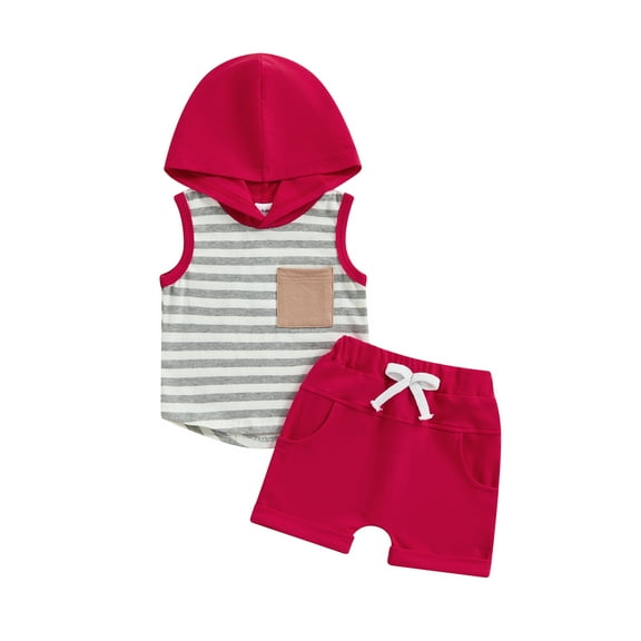 Bagilaanoe 2pcs Toddler Baby Boy Shorts Set Sleeveless Striped Hooded Tank Tops Shorts 6M 12M 18M 24M 3T Kids Casual Summer Clothes