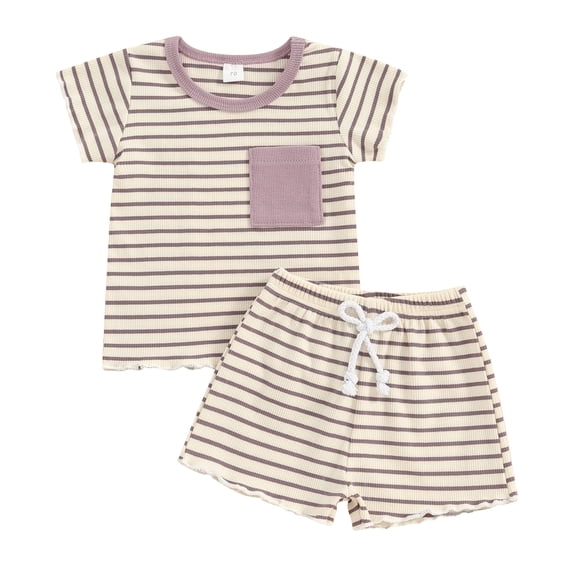 Bagilaanoe 2pcs Toddler Baby Boy Shorts Set Stripe Short Sleeve T Shirt Tops + Shorts 6M 12M 18M 24M 3T Kids Casual Summer Clothes