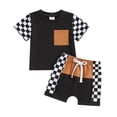 thumbnail image 1 of Bagilaanoe 2pcs Toddler Baby Boyl Shorts Set Short Sleeve Checkerboard T Shirt Tops + Patchwork Shorts 6M 12M 18M 24M 3T Kids Casual Summer Clothes, 1 of 8