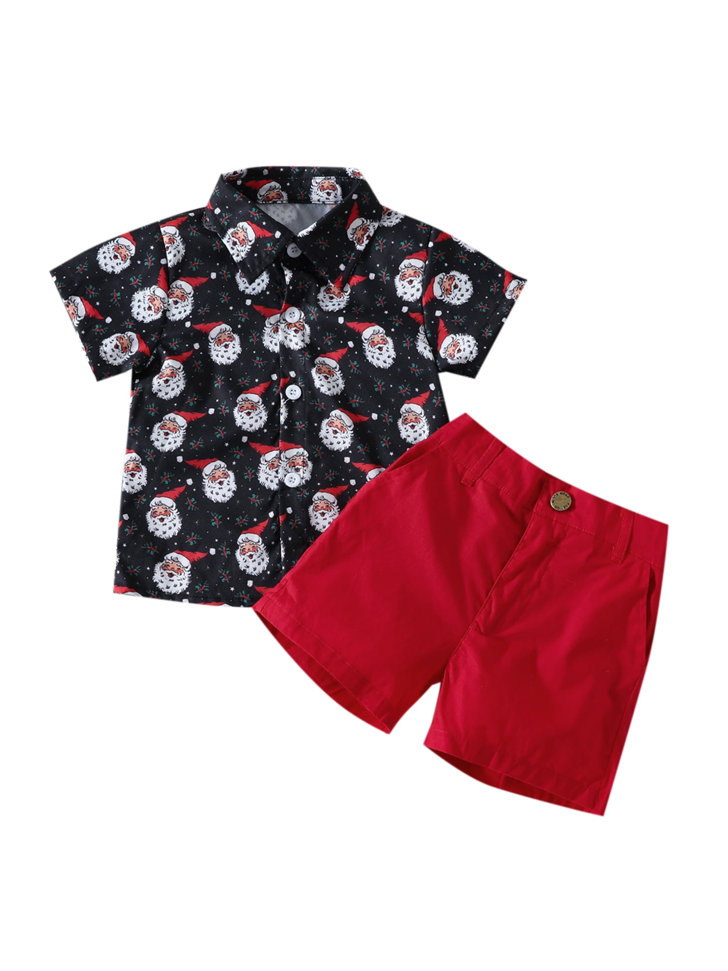 Bagilaanoe 2pcs Toddler Baby Boys Christmas Outfits Santa Print Short