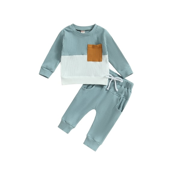 Bagilaanoe 2pcs Toddler Baby Boys Long Pants Set Contrast Color Long Sleeve T-Shirts Tops   Sweatpants 6M 12M 18M 24M 3T Kids Casual Outfits