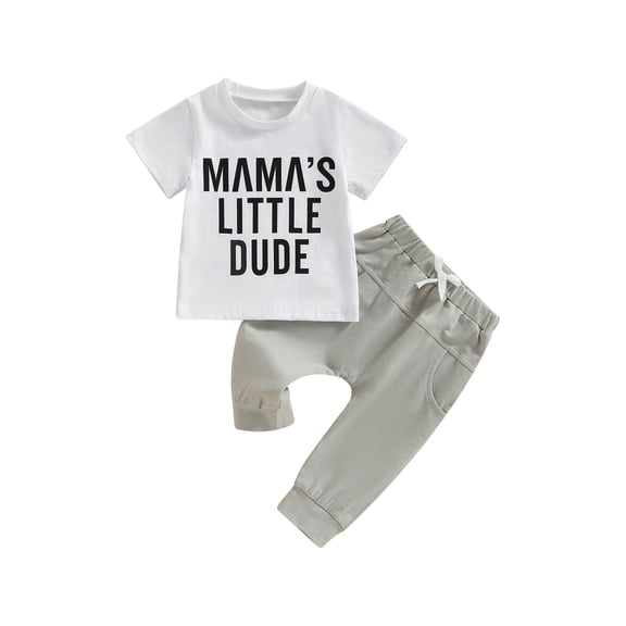 Bagilaanoe 2pcs Toddler Baby Boys Long Pants Set Letter Print Short Sleeve T-Shirt Tops Trousers 6M 12M 18M 24M 3T Kids Casual Outfits