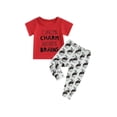 thumbnail image 1 of Bagilaanoe 2pcs Toddler Baby Boys Long Pants Set Letters Print Short Sleeve T-shirt Tops + Trousers 3M 6M 12M 18M 24M 3T Kids Casual Outfits, 1 of 9