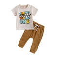 thumbnail image 1 of Bagilaanoe 2pcs Toddler Baby Boys Long Pants Set Short Sleeve Letter Print T-Shirts Tops + Trousers 6M 12M 18M 24M 3T Kids Casual Outfits, 1 of 9