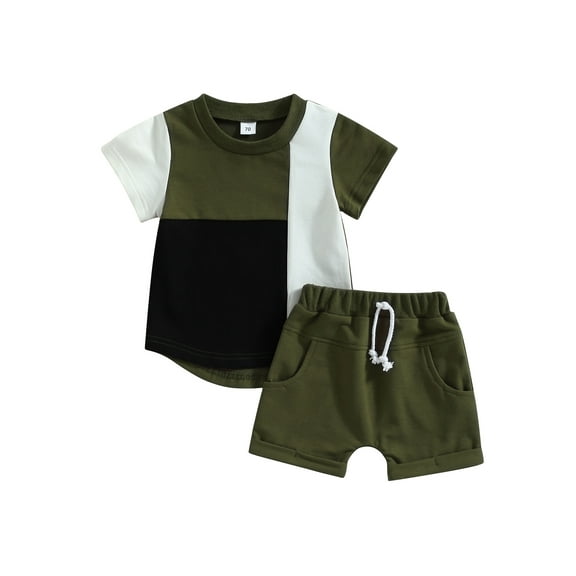 Bagilaanoe 2pcs Toddler Baby Boys Short Pants Set Contrast Color Short Sleeve T-Shirts Tops + Shorts 6M 12M 18M 24M 3T Kids Casual Summer Outfits