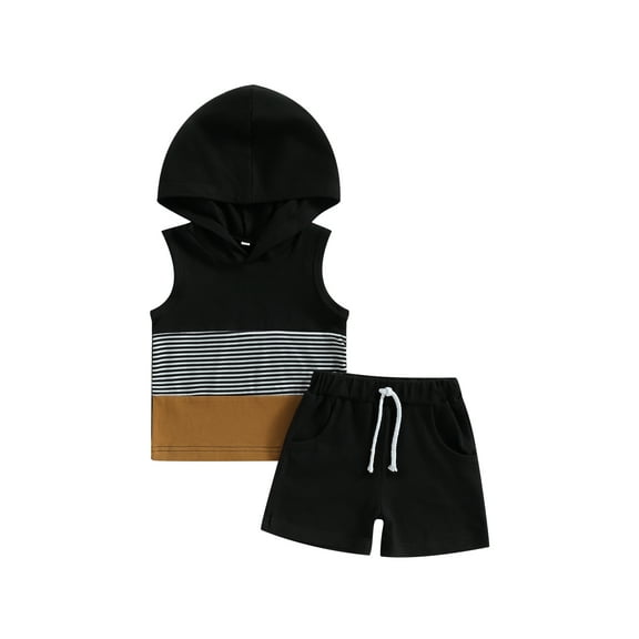 Bagilaanoe 2pcs Toddler Baby Boys Short Pants Set Contrast Color Sleeveless Hooded Vest Tops Shorts 6M 12M 18M 24M 3T 4T 5T Kids Casual Summer Outfits