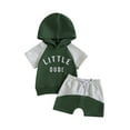thumbnail image 1 of Bagilaanoe 2pcs Toddler Baby Boys Short Pants Set Letter Print Short Sleeve Hooded Tops + Shorts 6M 12M 18M 24M 3T Kid Casual Summer Outfits, 1 of 1