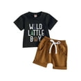 thumbnail image 1 of Bagilaanoe 2pcs Toddler Baby Boys Short Pants Set Letter Print Short Sleeve T-Shirts Tops + Shorts 3M 6M 12M 18M 24M 3T Kids Casual Summer Outfits, 1 of 8