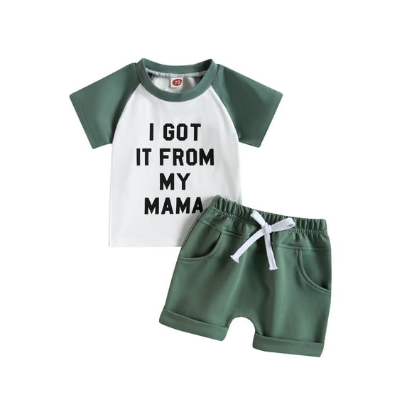Bagilaanoe 2pcs Toddler Baby Boys Short Pants Set Letter Print Short Sleeve T-Shirts Tops + Shorts 6M 12M 18M 24M 3T Kids Casual Summer Outfits