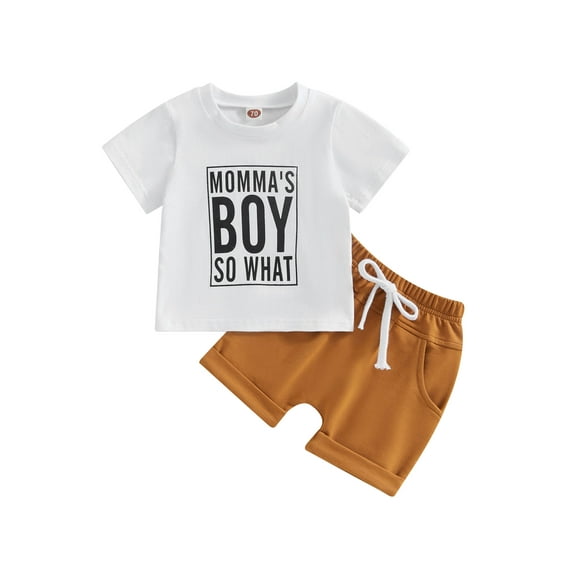 Bagilaanoe 2pcs Toddler Baby Boys Short Pants Set Letter Print Short Sleeve T-Shirts Tops + Shorts 6M 12M 18M 24M 3T Kids Casual Summer Outfits