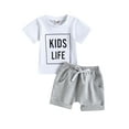 thumbnail image 1 of Bagilaanoe 2pcs Toddler Baby Boys Short Pants Set Letter Print Short Sleeve T-Shirts Tops + Shorts 6M 12M 18M 24M 3T Kids Casual Summer Outfits, 1 of 8