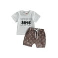 thumbnail image 1 of Bagilaanoe 2pcs Toddler Baby Boys Short Pants Set Letter Print Short Sleeves T-Shirt Tops + Shorts 6M 12M 18M 24M 3T Kids Casual Summer Outfits, 1 of 8