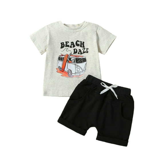 Bagilaanoe 2pcs Toddler Baby Boys Short Pants Set Letters Print Short Sleeve T-Shirt Tops + Shorts 6M 9M 12M 18M 24M 3T Kids Casual Summer Outfits