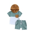 thumbnail image 1 of Bagilaanoe 2pcs Toddler Baby Boys Short Pants Set Patchwork Short Sleeve Hooded Tops + Shorts 6M 12M 18M 24M 3T Kids Casual Summer Outfits, 1 of 9