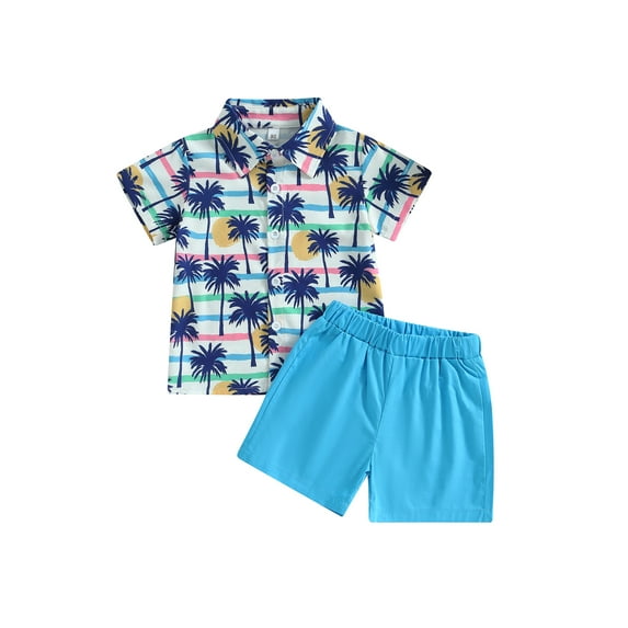 Bagilaanoe 2pcs Toddler Baby Boys Short Pants Set Print Short Sleeve Shirt Tops + Shorts 6M 12M 18M 24M 3T 4T Kids Casual Summer Outfits