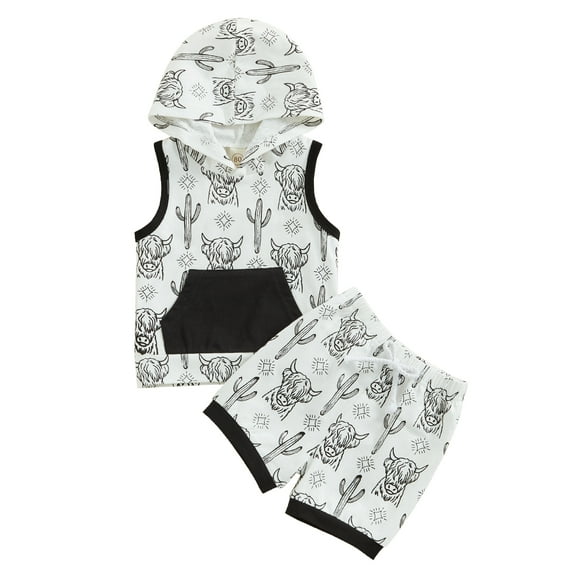 Bagilaanoe 2pcs Toddler Baby Boys Short Pants Set Print Sleeveless T-shirt Hooded Tank Tops   Shorts 6M 12M 18M 24M 3T Kids Casual Summer Outfits