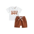 thumbnail image 1 of Bagilaanoe 2pcs Toddler Baby Boys Short Pants Set Short Sleeve Letter Print T-shirt Tops + Shorts 6M 12M 18M 24M 3T Kids Casual Summer Outfits, 1 of 8
