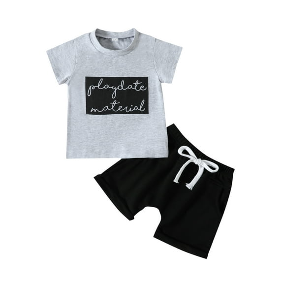 Bagilaanoe 2pcs Toddler Baby Boys Short Pants Set Short Sleeve Letters Print Shirts Tops + Shorts 6M 12M 18M 24M 3T Kids Casual Summer Outfits
