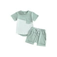 thumbnail image 1 of Bagilaanoe 2pcs Toddler Baby Boys Short Pants Set Short Sleeve Patchwork T-shirt Tops + Shorts 6M 12M 18M 24M 3T Kids Casual Summer Outfits, 1 of 9