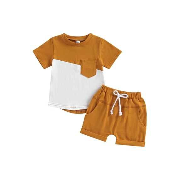 Bagilaanoe 2pcs Toddler Baby Boys Short Pants Set Short Sleeve Patchwork T-shirt Tops + Shorts 6M 12M 18M 24M 3T Kids Casual Summer Outfits